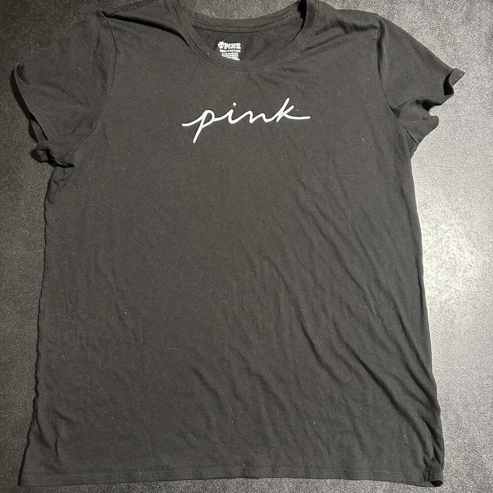Victoria's Secret PINK Script Logo Short Sleeve Crew Neck T-Shirt in Black